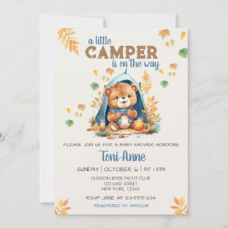LITTLE CAMPER BLUE WATERCOLOR BABY SHOWER INVITATION