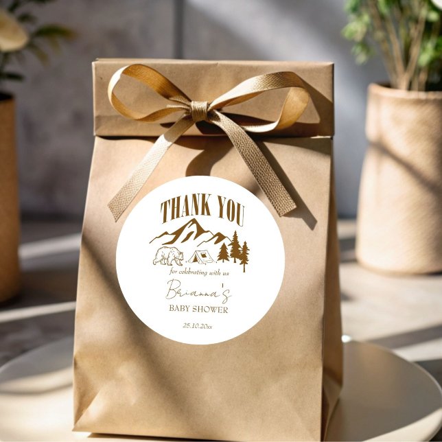 Little camper boho baby shower personalized favor classic round sticker (Little camper boho baby shower personalized favor sticker thank you stickers baby shower favors)