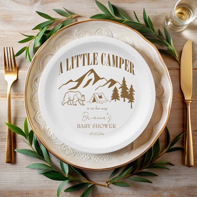 Little camper boho baby shower personalized paper plates (Little camper boho mountain adventure baby shower monogrammed paper plates personalized table decor)