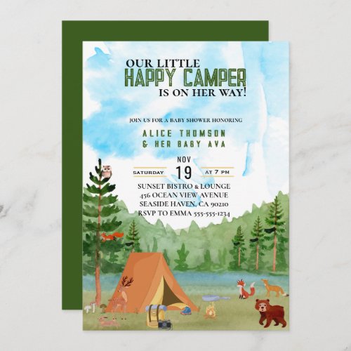 little camper camping adventure forest baby shower invitation