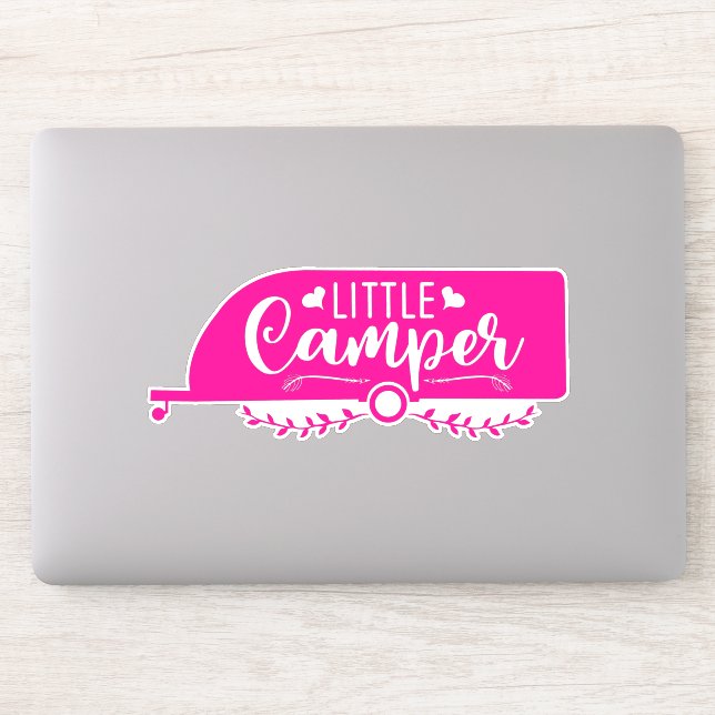 Little Camper Cute Girly Pink Camping Trailer Sticker (Computer)