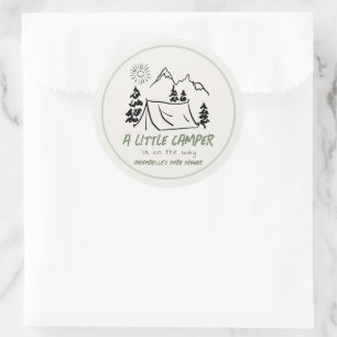 Little Camper Hand-drawn Tent Boy Baby Shower Classic Round Sticker