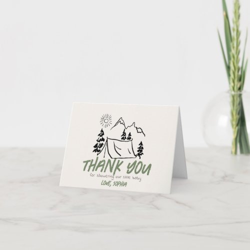 Little Camper Hand-drawn Tent Boy Baby Shower Letterpress Thank You Card