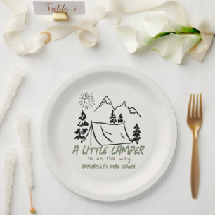 Little Camper Hand-drawn Tent Boy Baby Shower Paper Plates