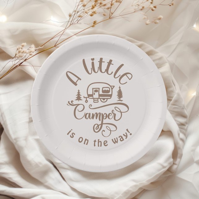 Little Camper is on the way minimalist brown Paper Plates (Creator Uploaded)