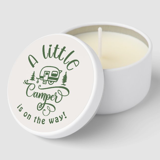 Little Camper is on the way minimalist green Mini Candle Favors (Corner)