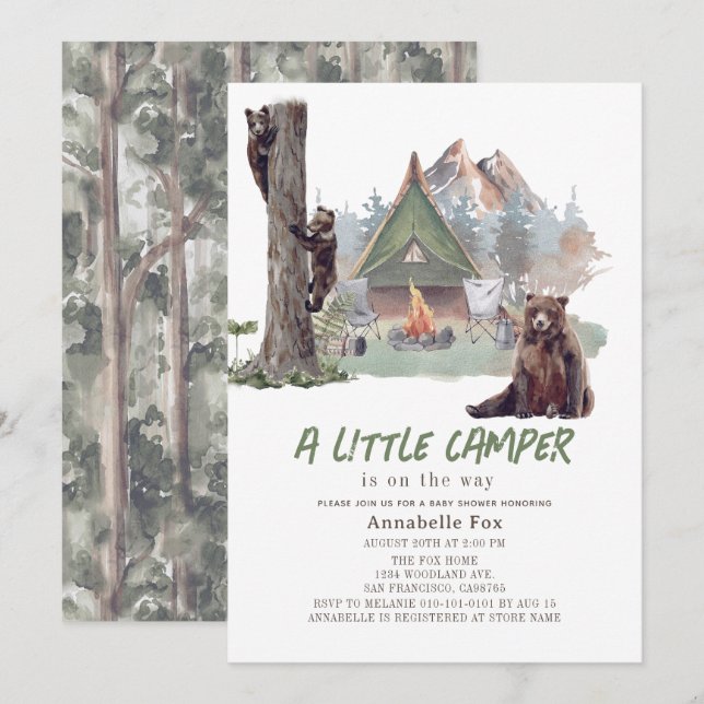 Little Camper Mountain Bears Boy Baby Shower Invitation (Front/Back)
