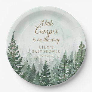 Little Camper Rustic Pine Tree Forest Baby Shower Paper Plates