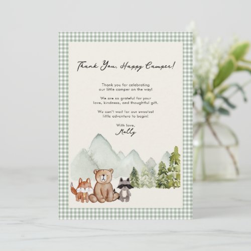 Little Camper Woodland Rustic Baby Shower Thank You Card