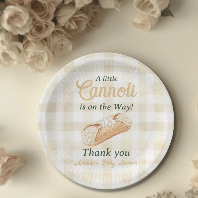 Little Cannoli Neutral Beige Italian Baby Shower Paper Plates (Creator Uploaded)