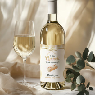 Little Cannoli Neutral Beige Italian Baby Shower Wine Label