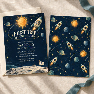 Little Captain Vintage Space First Birthday Invitation