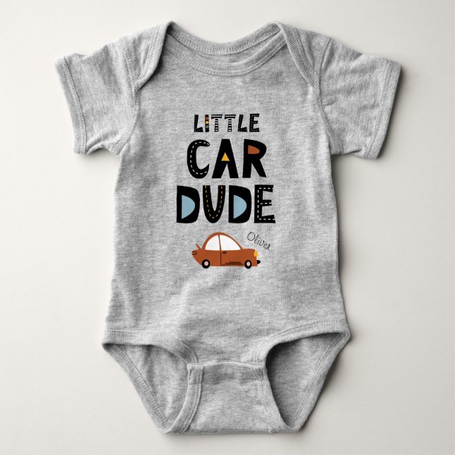 Little Car Dude First Name Baby Bodysuit (Front)