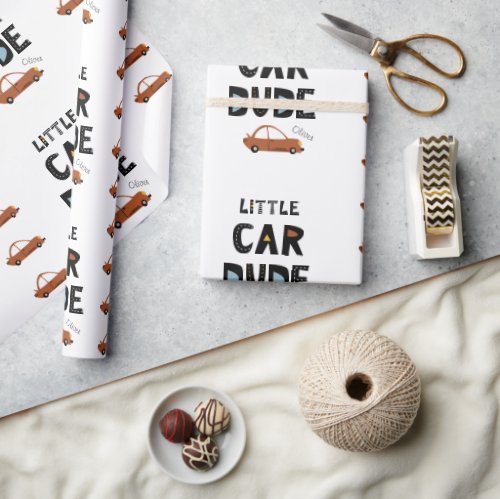 Little Car Dude First Name Boy Birthday Wrapping Paper