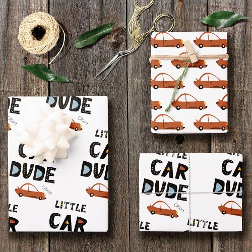 Little Car Dude First Name Boy Birthday Wrapping Paper Sheets