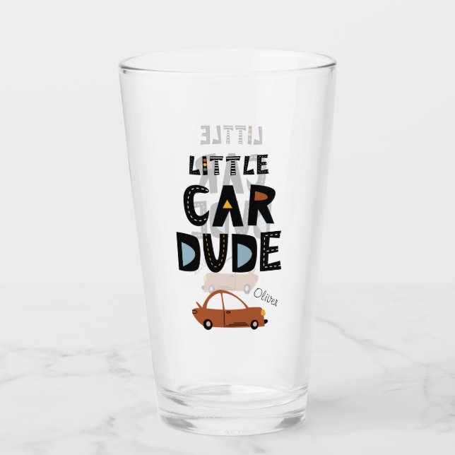 Little Car Dude First Name Drinking Glass (Front)