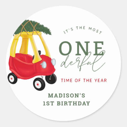 Little Car Holiday Onederful Birthday Favors Classic Round Sticker