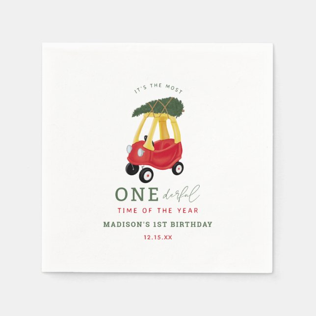 Little Car Holiday Onederful Birthday Party Napkins (Front)