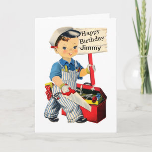 Little Carpenter Birthday card Personalize name