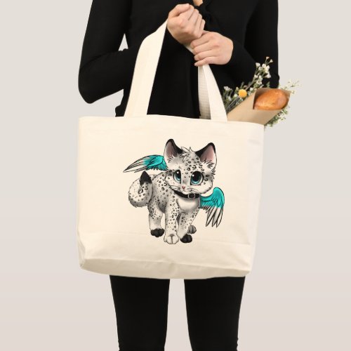 Little Cartoon Angel Cat Large Tote Bag