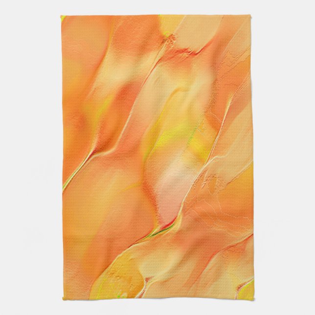 Little carved in yellow and many orange kitchen towel (Vertical)
