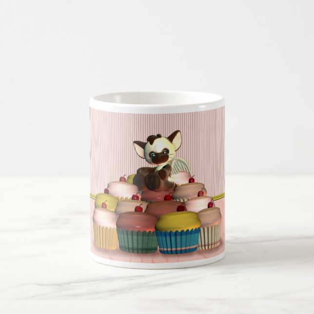 little cat angel on fairy cake, cupcake coffee mug (Center)