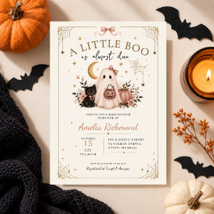 Little Cat Boo Almost Due Baby Shower Cute Pink Invitation