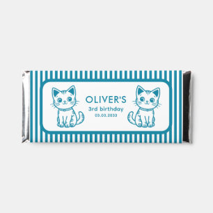 Little cat in blue boy birthday party hershey bar favors