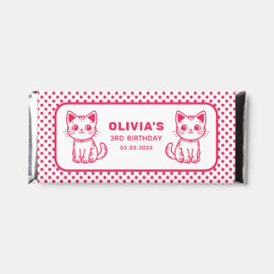 Little cat in pink birthday party hershey bar favors
