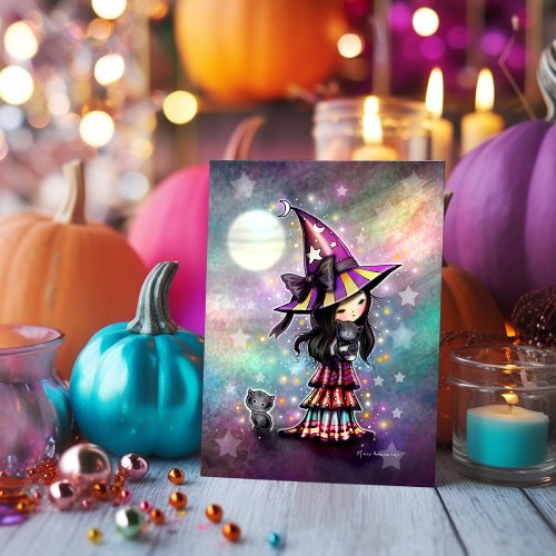 Little Cat Lover Halloween Witch and Black Cats  Card