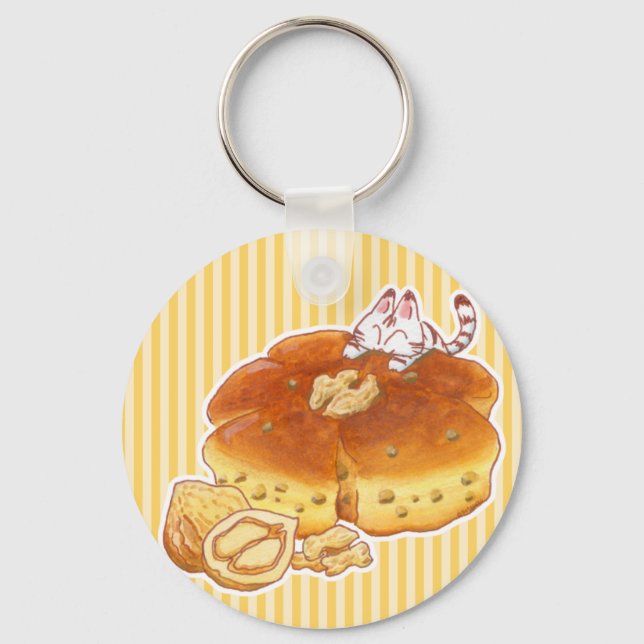 Little Cat & Walnut bread ベーシック缶キーホルダー Keychain (Front)
