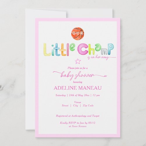 Little Champ Is On Her Way Watercolor Baby Shower Invitation