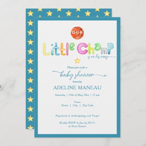 Little Champ Is On His Way Watercolor Baby Shower Invitation