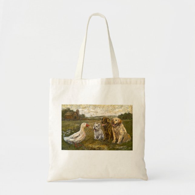 Little Chat: Whimsical Christmas Farm Animal Tote Bag (Front)