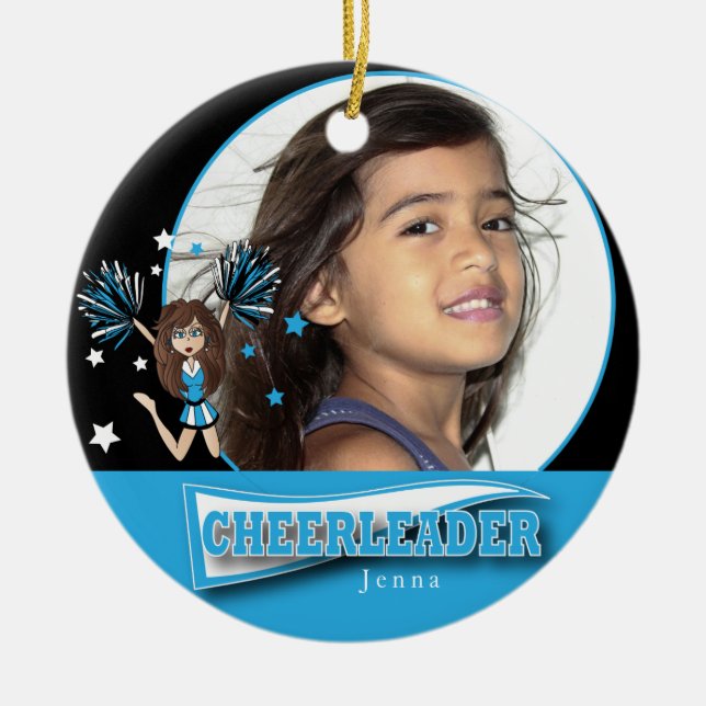 Little Cheerleader - DIY Photo -  Baby Blue Ceramic Ornament (Front)