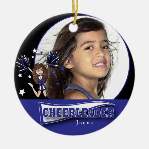 Little Cheerleader _ DIY Photo _  Dark Blue Ceramic Ornament