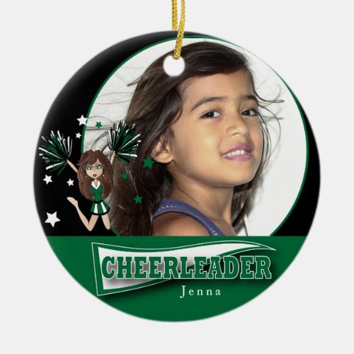 Little Cheerleader _ DIY Photo _  Dark Green Ceramic Ornament