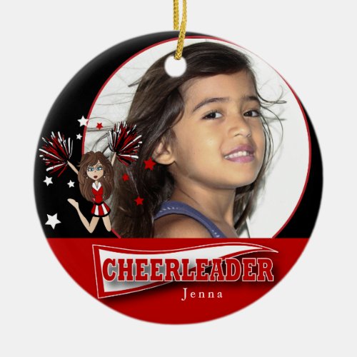Little Cheerleader _ DIY Photo _  Dark Red Ceramic Ornament