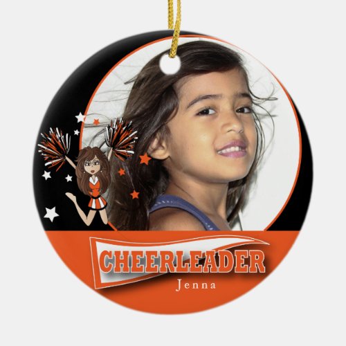 Little Cheerleader _ DIY Photo _  Orange Ceramic Ornament