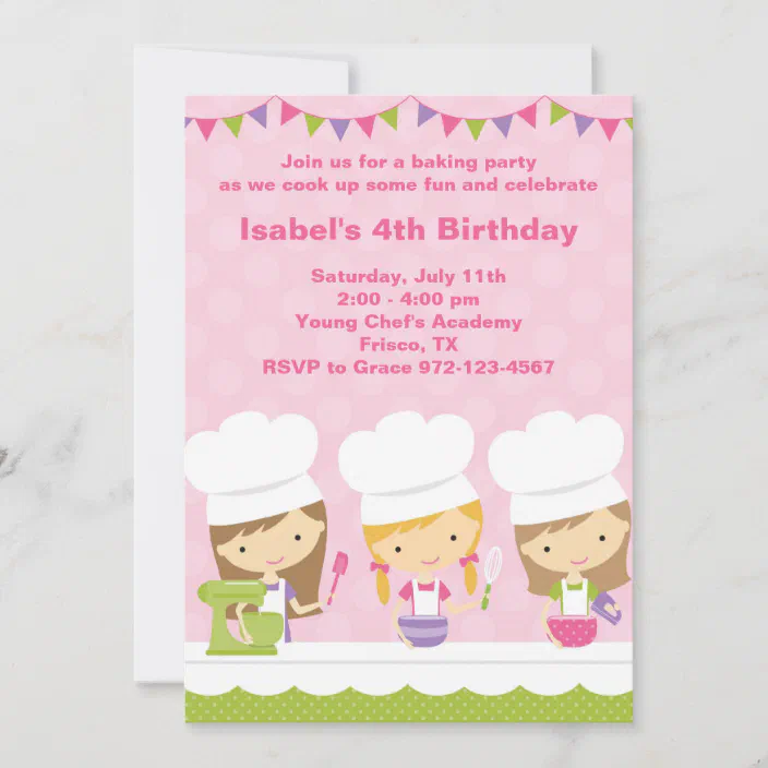 Baking Birthday Party Invites inc Envelopes BA63 Personalised Kids Cooking