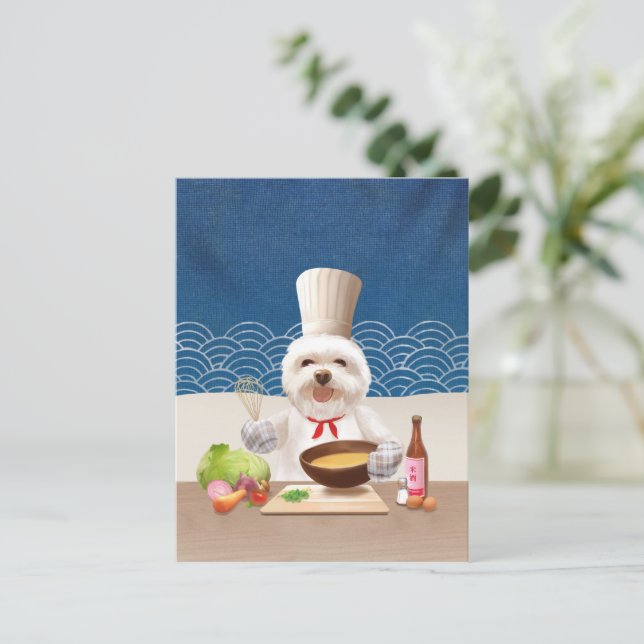 Little Chef Bichon: Asian Cooking Kitchen Art Announcement Postcard (Standing Front)