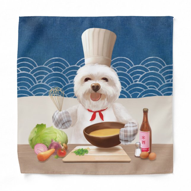 Little Chef Bichon: Asian Cooking Kitchen Art Bandana (Front)