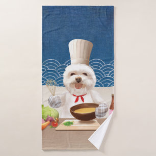 Little Chef Bichon: Asian Cooking Kitchen Art Bath Towel