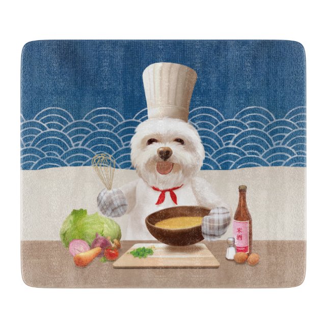 Little Chef Bichon: Asian Cooking Kitchen Art Cutting Board (Front)