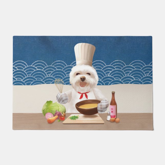 Little Chef Bichon: Asian Cooking Kitchen Art Doormat (Front)