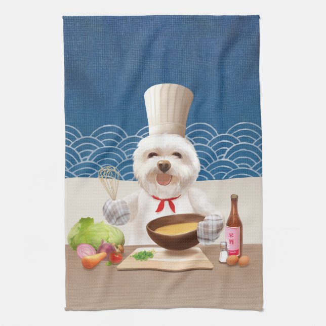 Little Chef Bichon: Asian Cooking Kitchen Art Kitchen Towel (Vertical)