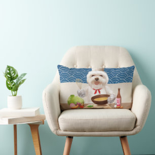 Little Chef Bichon: Asian Cooking Kitchen Art Lumbar Pillow