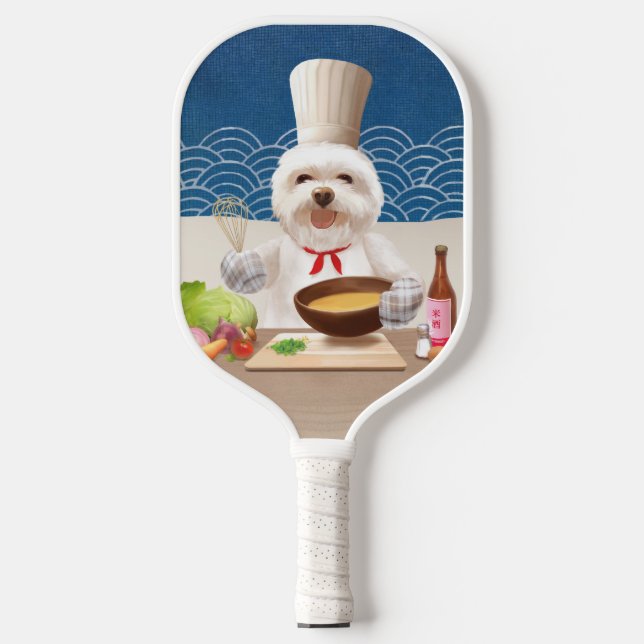 Little Chef Bichon: Asian Cooking Kitchen Art Pickleball Paddle (Front)