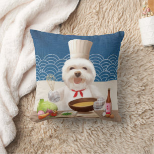 Little Chef Bichon: Asian Cooking Kitchen Art Throw Pillow