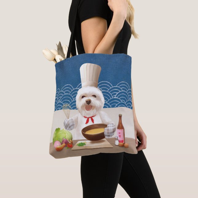 Little Chef Bichon: Asian Cooking Kitchen Art Tote Bag (Close Up)